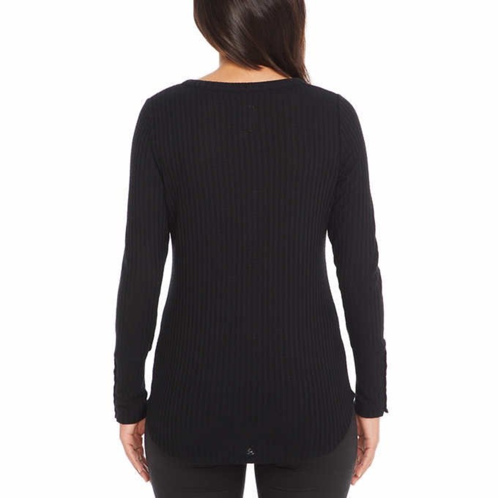 Chaser Button Front Long Sleeve Waffle Thermal Knit Tunic Sweater Top - Picture 9 of 14